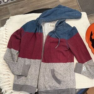 Roxy Zip Up Sweater - Blue, Red, Gray